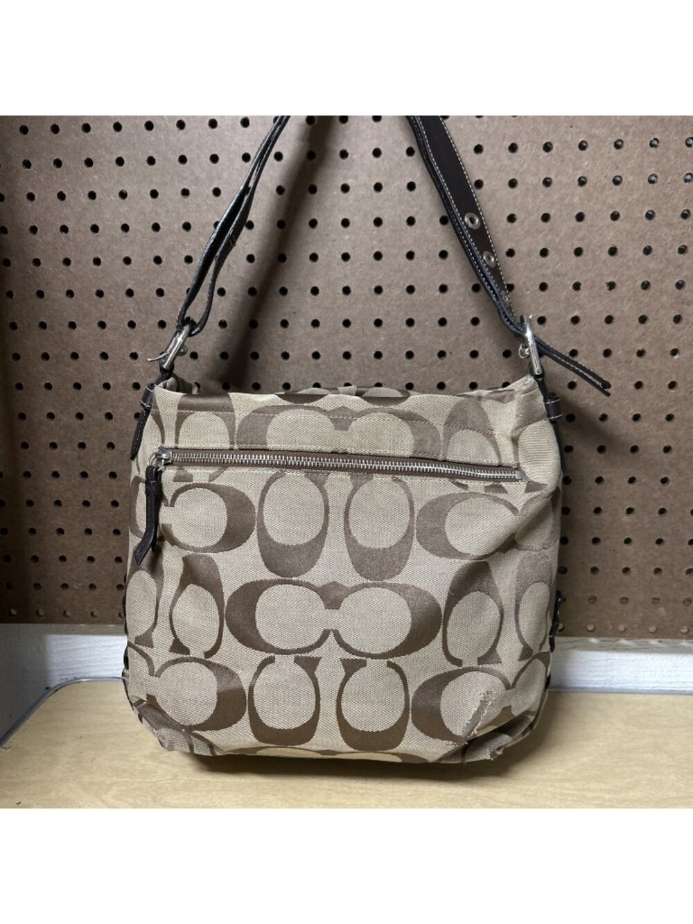 Coach Signature Light Khaki Canvas Duffle Shoulder Bag Handbag F15067